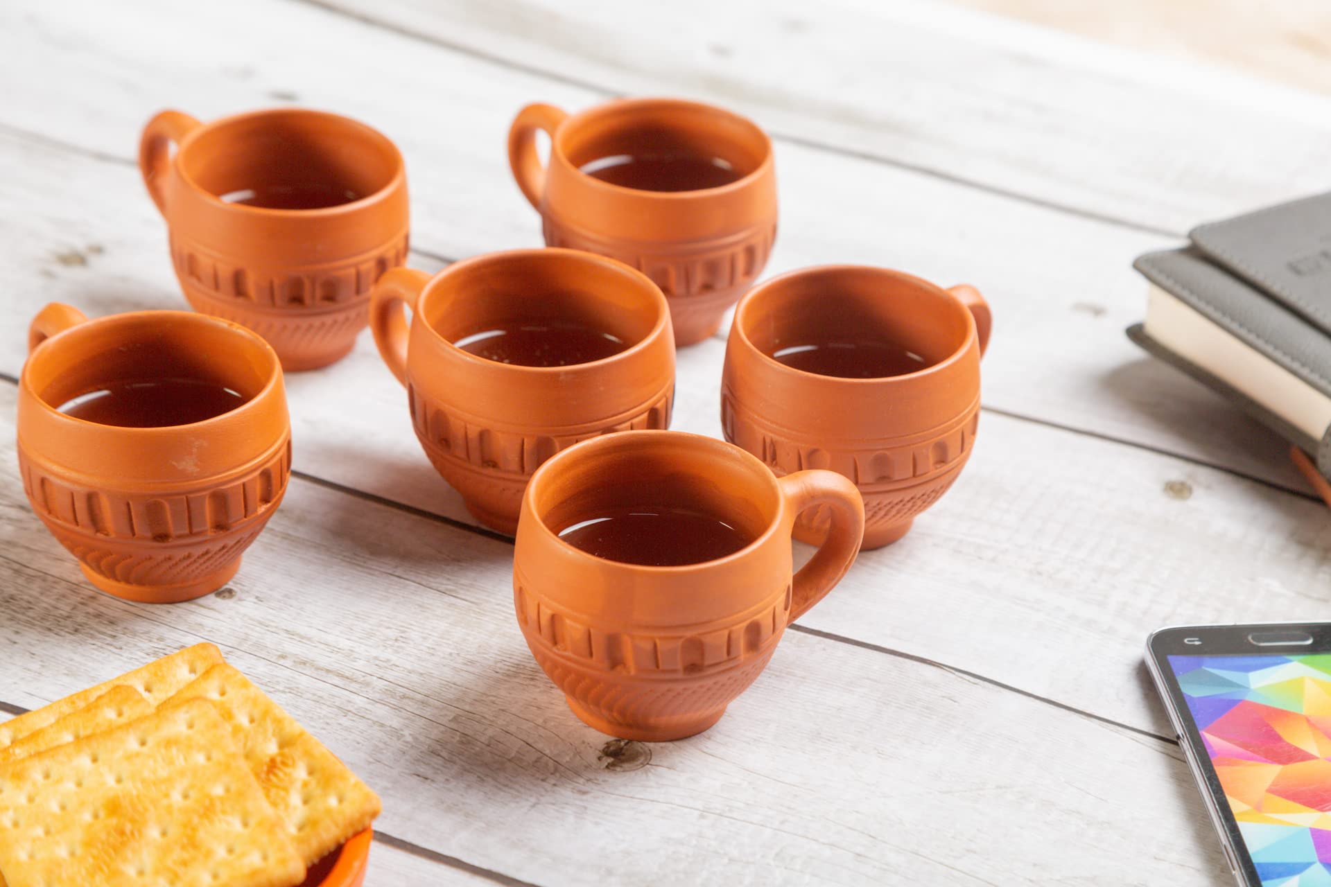 Karru Krafft Handcrafted Terracotta Dotted Design Microwave Safe Tea Cup for Home Usable, Cafeteria Usable, Tabelware, Corporate Gifting120 ml (Set of 6)