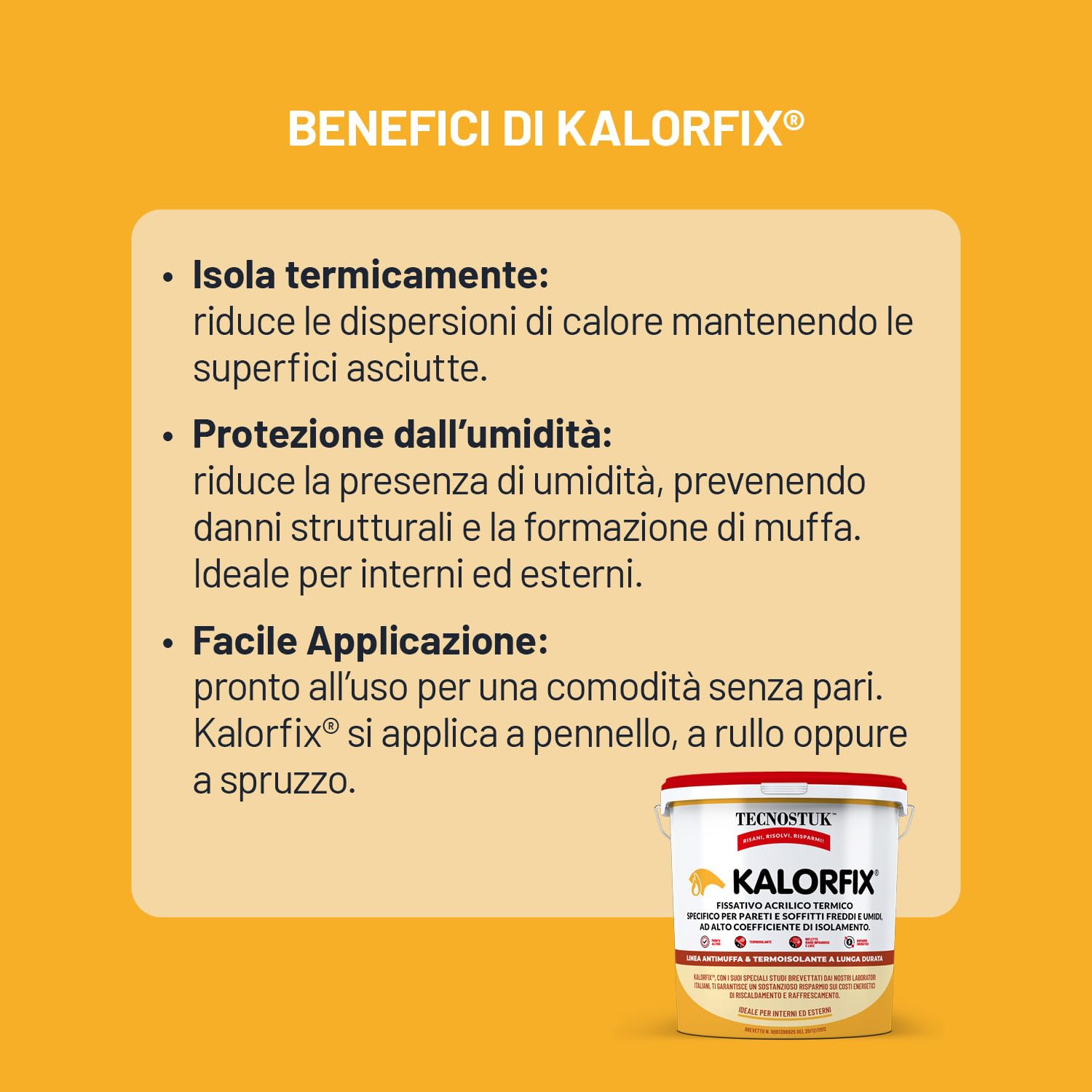 TECNOSTUK Kalorfix 5 L. – Fissativo Acrilico Termico per Pareti e Soffitti Freddi e Umidi – Termoisolante, Risparmio Energetico, Previene Muffa e Umidità