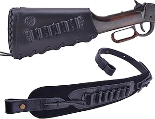 WAYNE'S DOG Leather Rifle Buttstock Cover with Match Gun Sling Ammo Shell Holder, Handmade - WAYNE'S DOG
