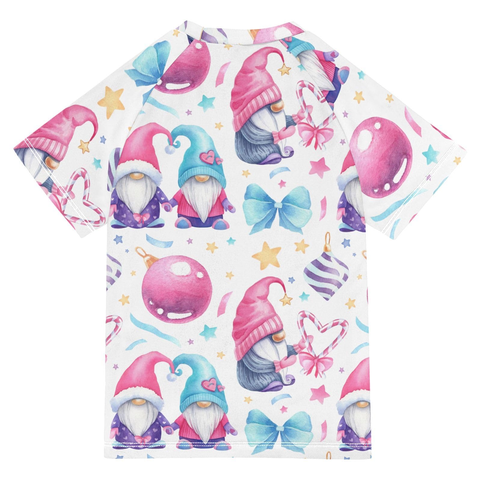 Aflyko Christmas Boys' Swim Shirt Pinks Blue Gnome Star Rash Guard Beachwear Sun Protection Fishing Hiking Camping Surfing Swimming Toddler Infant Summer Daily T-Shirt, 4T
