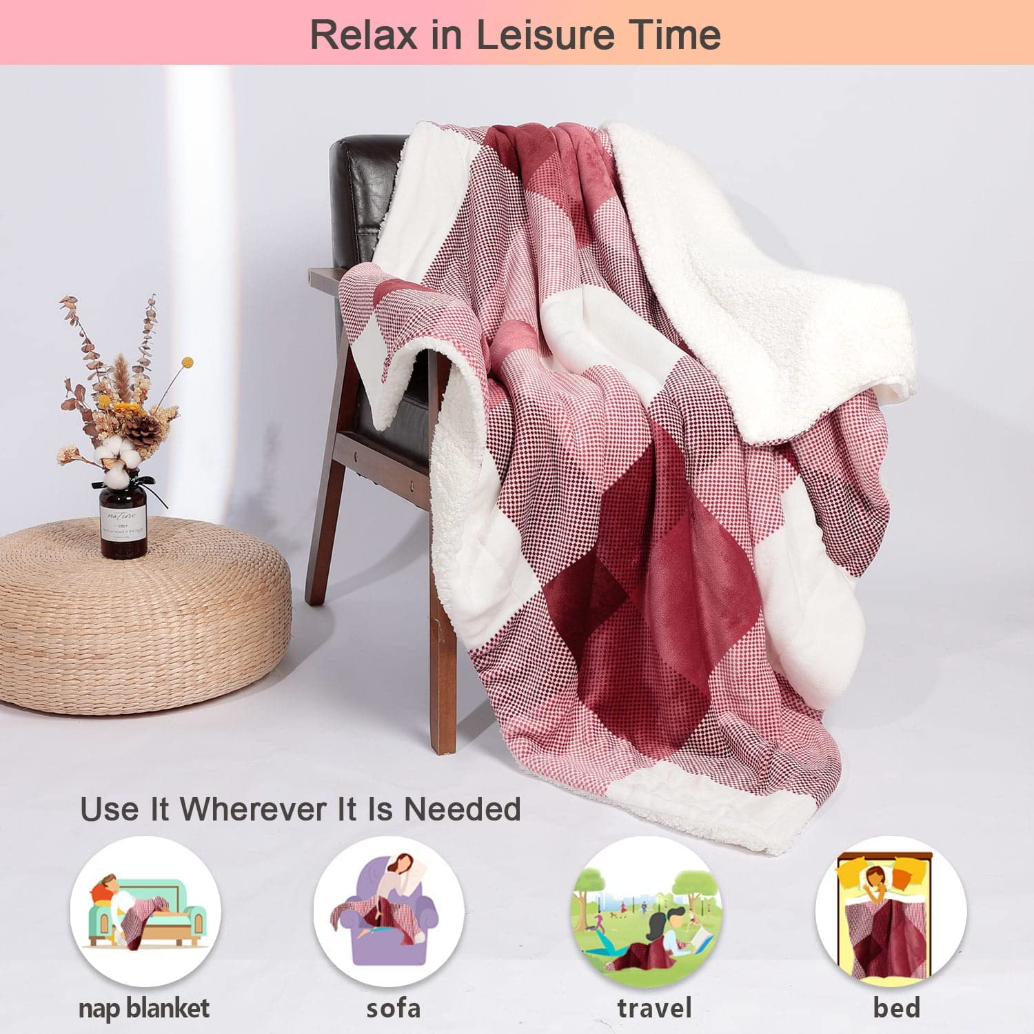 NANPIPER Sherpa Blanket,Warm Fuzzy Checkered Blanket,Soft Fleece Plaid