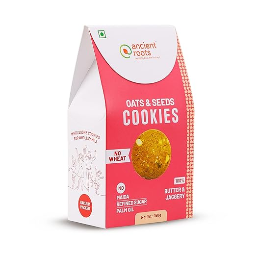 Ancient Roots Oats & Seeds Cookies - 150g / Biscuits (16-18 Pcs) / For Healthy Delicious Snacks / Best Paired with Tea & Coffee, No Wheat, No Maida, No Sugar, No Palm Oil / 100% Butter & Jaggery Cookies / Vacuum Pack