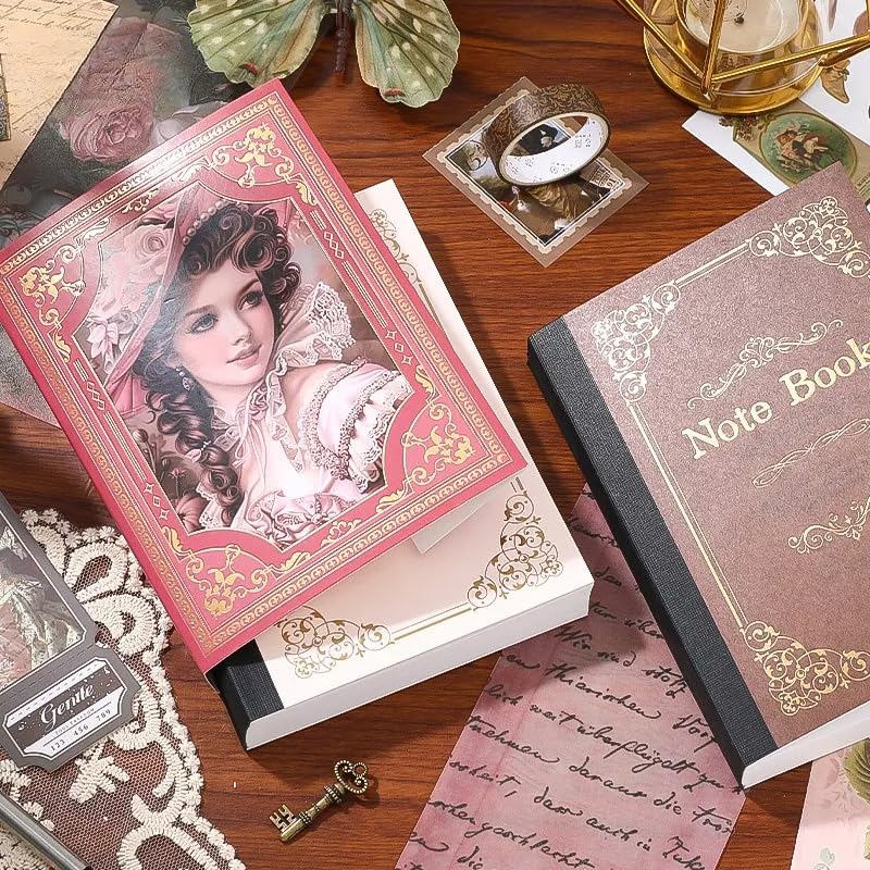 Image of MGNLR Vintage Aesthetic Scrapbook Kit(346Pcs) Scrapbooking Supplies Kit with Bullet Junk Journal,Stationery,A6 Grid Notebook Journaling Gift for Girl (European Retro Queen 1)