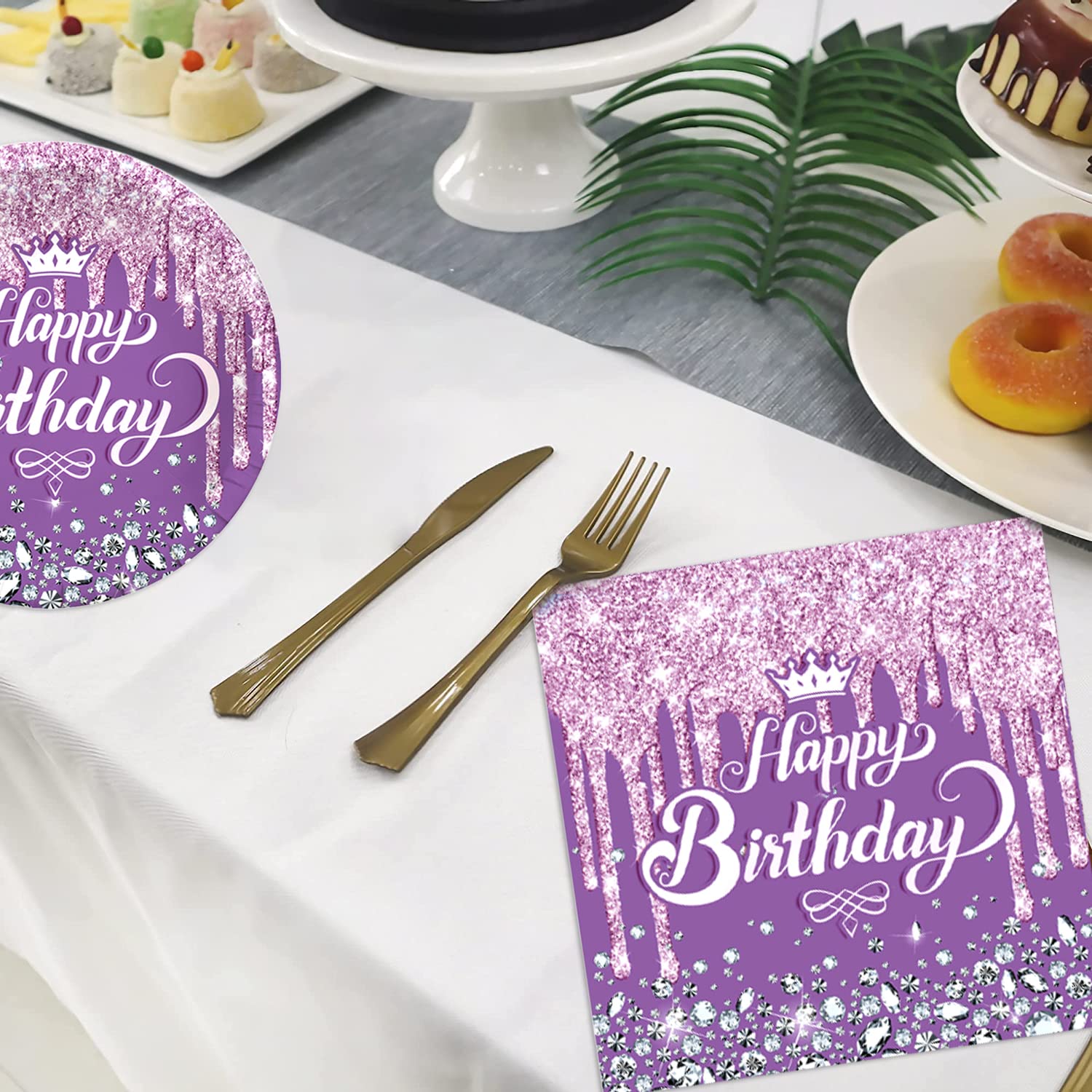 Set De Vaisselle Jetable Violet - 61 Pièces - Pour 20 Personnes - Anniversaire Enfant, Fête à Thème