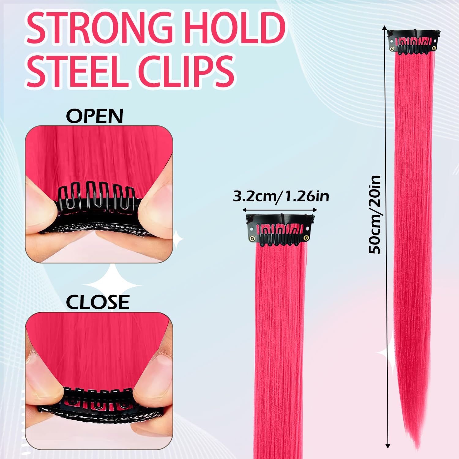 12 Pcs 22-Inch Colored Clip-In Hair Extensions, Vibrant Synthetic Hair Accessories for Kids and Women, 12Pcs (Colored) - Image 2