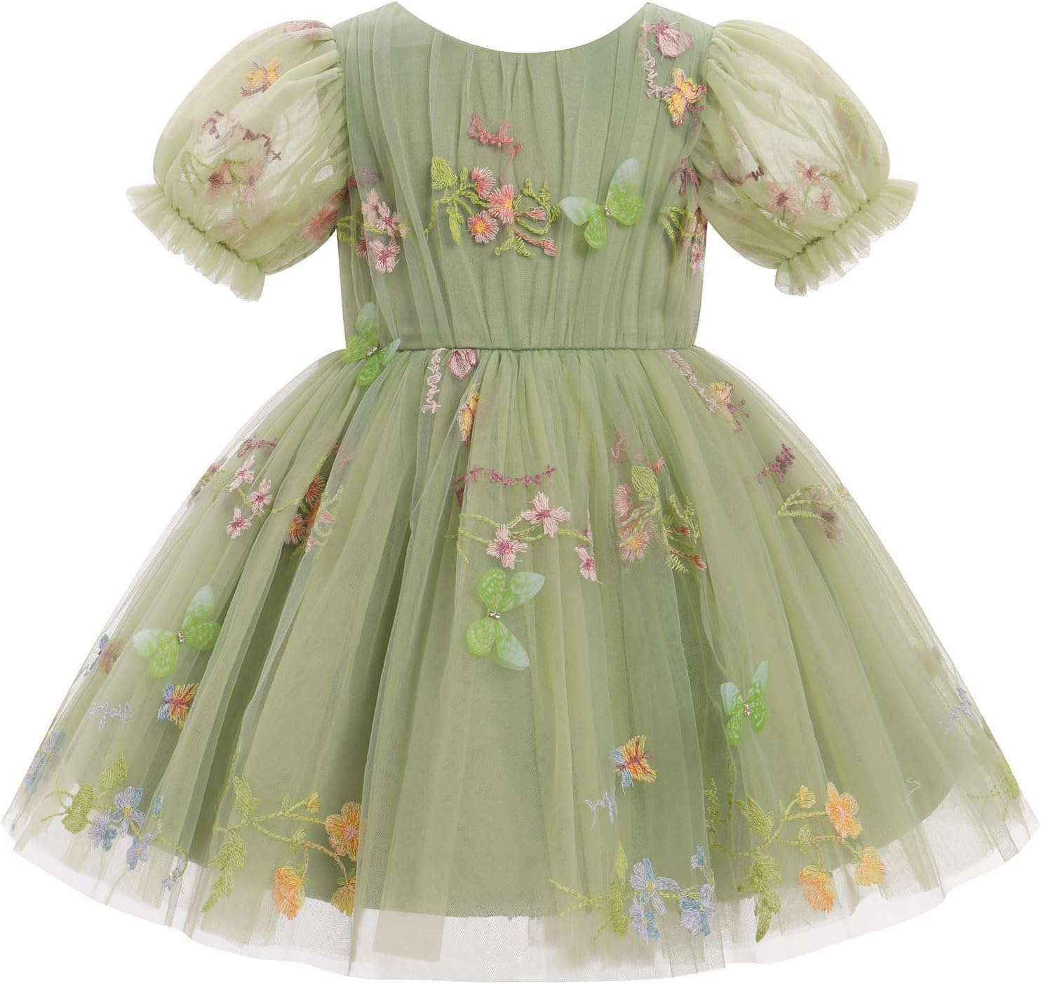 IBTOM CASTLE Toddler Baby Girl Birthday Dress Short Puff Sleeve Sequins Butterfly Tulle Tutu Formal Pageant Party Gown