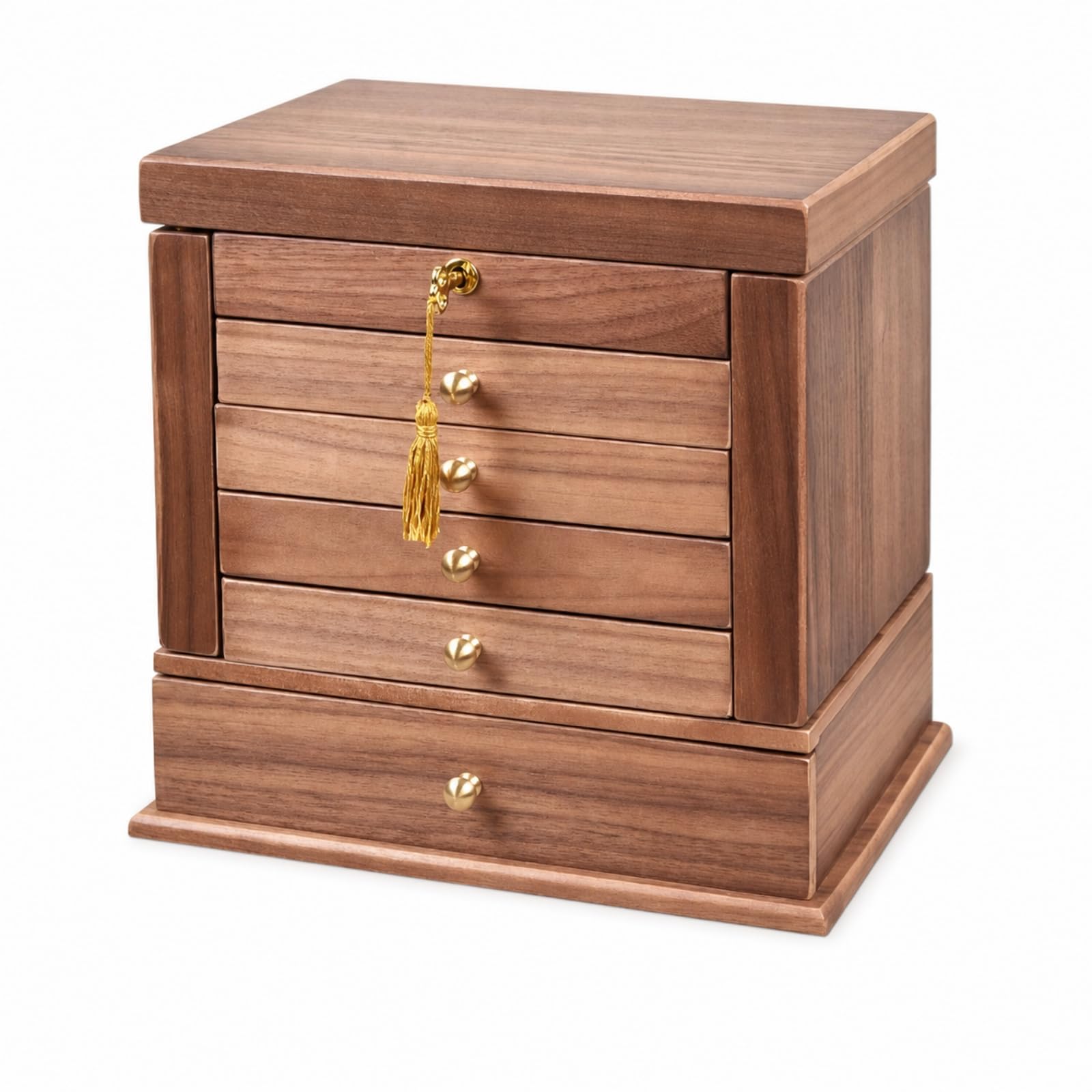 Organizador de Maquillaje Caja de Cosméticos Tocador Cajonera Almacenamiento Madera Negro con Tiradores Redondos, Madera De Caucho Con Chapa De Nogal Caja De Almacenamiento De Cosméticos