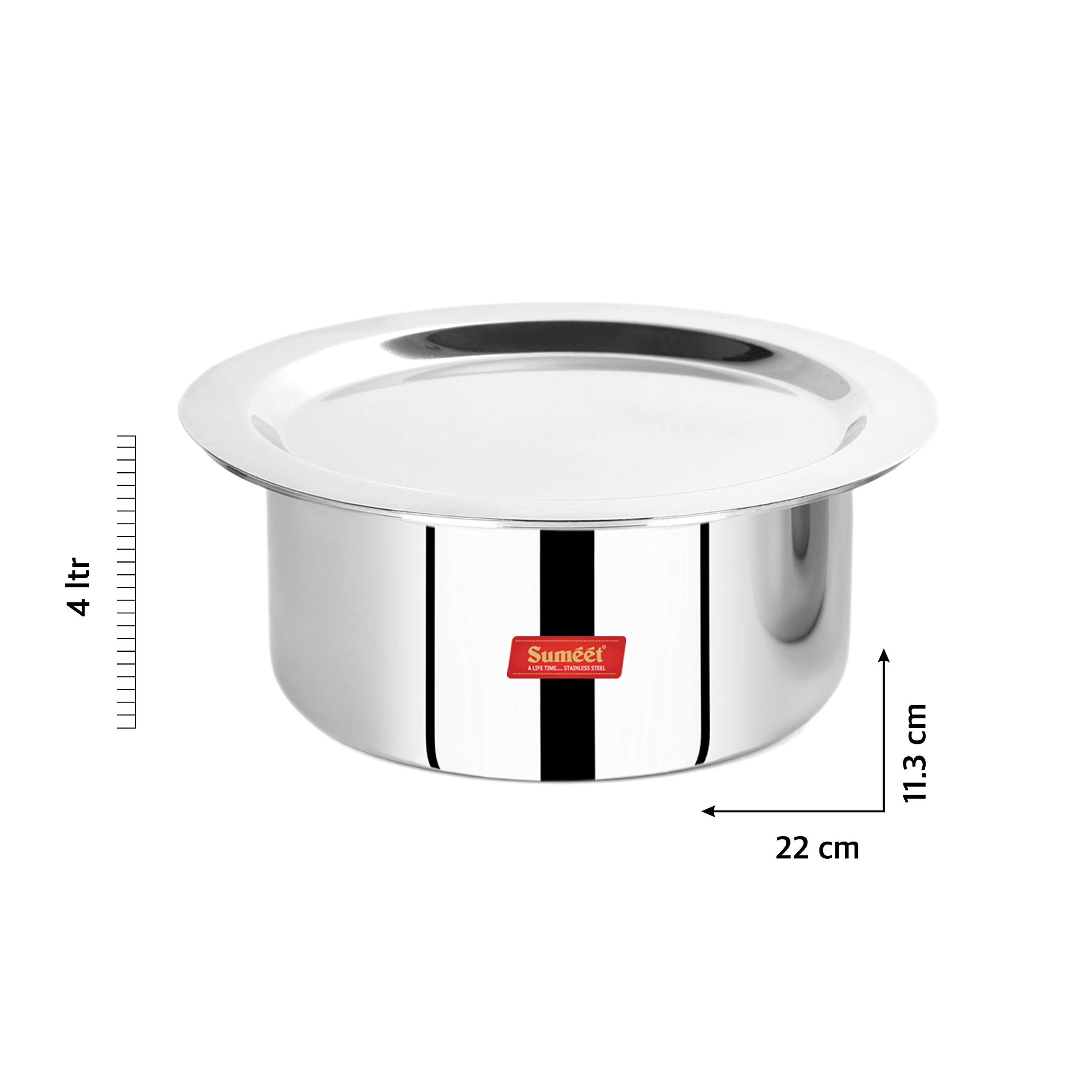 Sumeet Cook Smart TriPly Steel-Aluminium-Steel - 3 Layers Tope with Lid - 4 Liter - 22Cm, Stainless Steel, Silver - Image 4 thumbnail