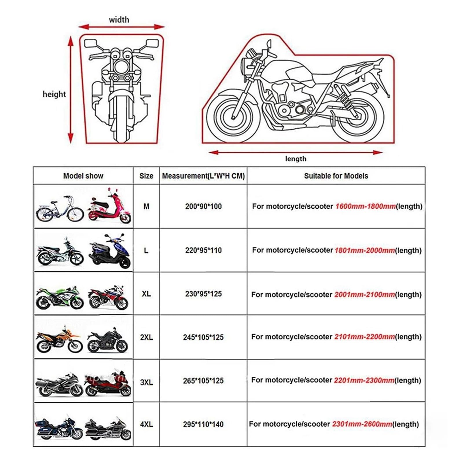Funda para Motos para Moto Scooter M-4XL Protector Prueba Polvo para Motocicleta para Lluvia Impermeable para Las Estaciones para Al Aire Libre(MCZ002 Red)