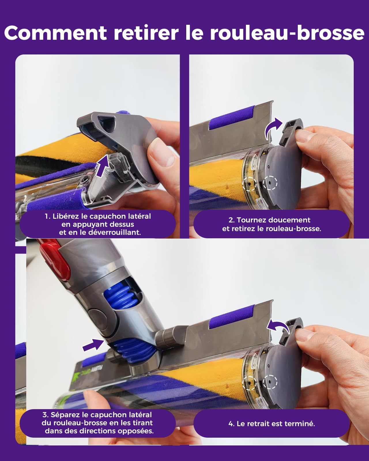 V15 Brosse remplacement,pour Dyson V7 V8 V10 V11 V15, Brosse LED éclairée à lumière verte, Embout de sol anti-ennœudage pour sols durs, Brosse & accessoire de Accessoires pour Dyson