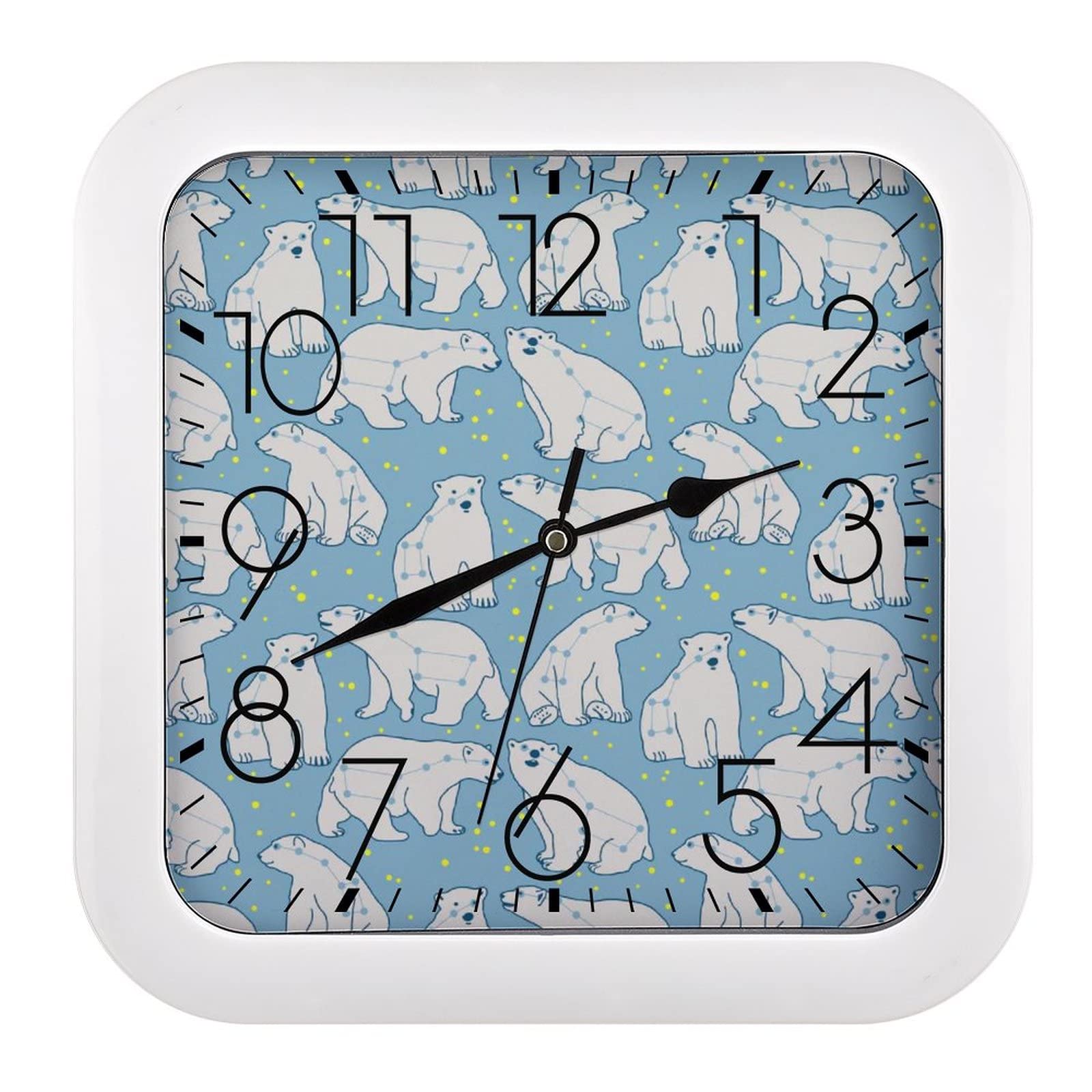 Horloge murale carrée ours polaire blanc 26x26cm au design scandinave épuré