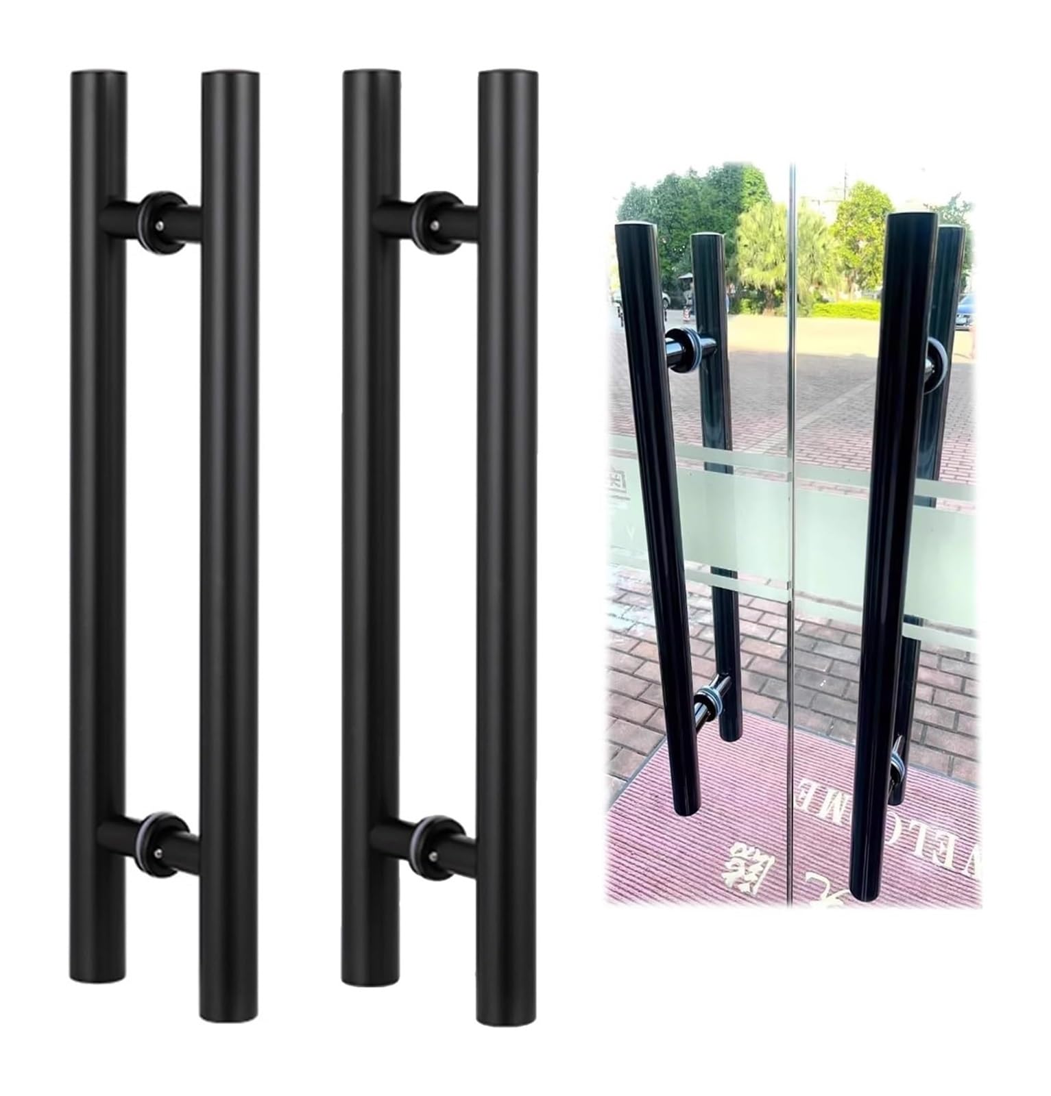 BHGFYXBS Push Pull Door Handle Pull Push Sliding Barn Door Handles, Stainless Steel Commercial Front Glass Door Handle Bar Pull, Mirror Polished Fini,Black-60Cm(23.6In),Black-60cm(23.6in)