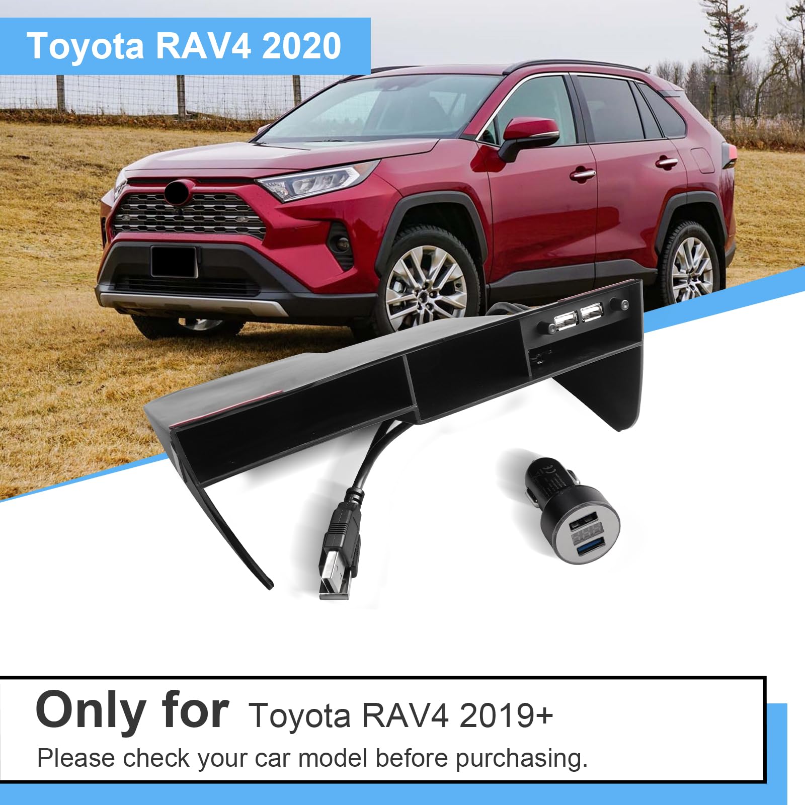 Scatola Portaoggetti del Console Centrale Compatibile con Toyota RAV4 2019-2025, Portaoggetti del Bracciolo Centrale, RAV4 Accessori Organizer per Braccioli con USB Ricaricabile