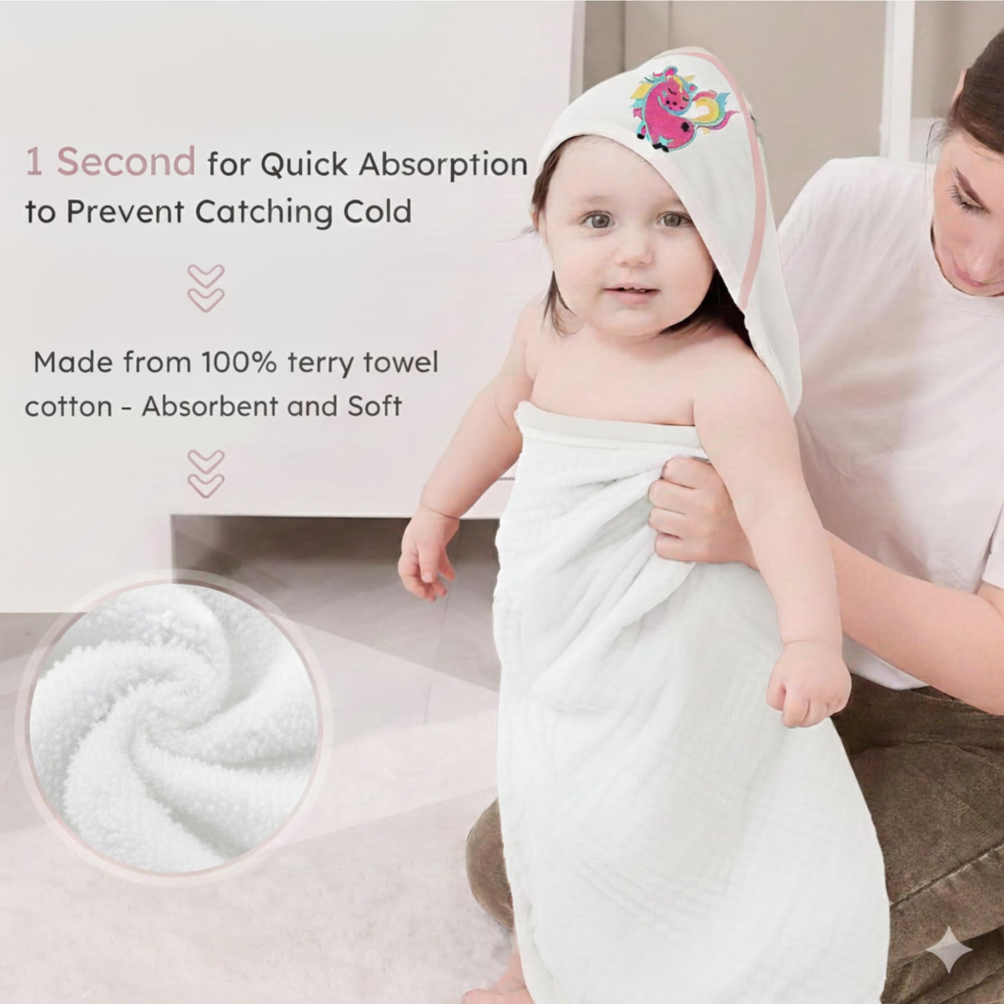 CICK Hooded Baby Towels For Kids, 100% Cotton Ultimate Absorbent Bath Towel For Newborn & Toddler Age 0-36 Months - Image 4