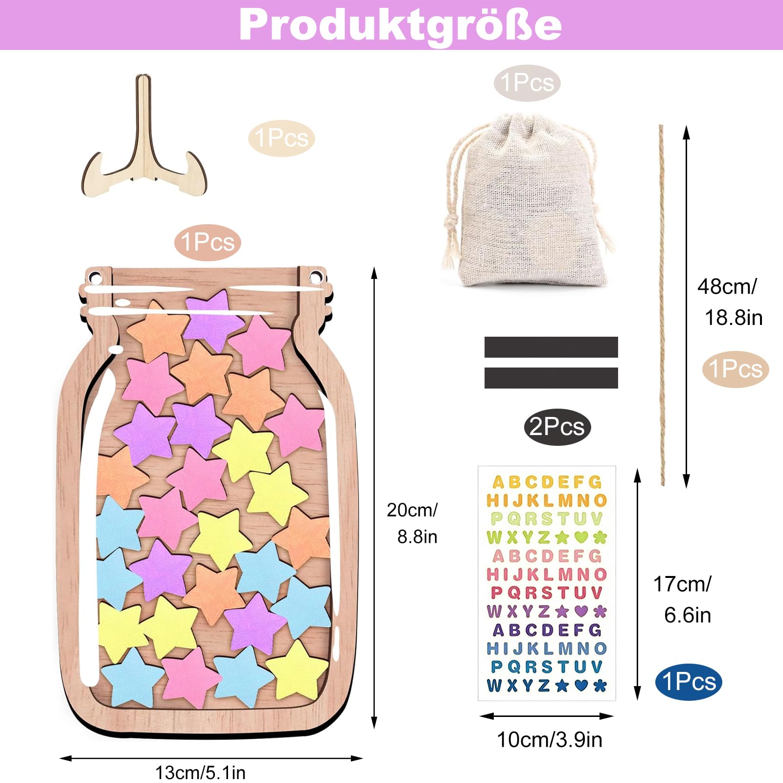 Belohnungsglas Kinder Magnetisch, Belohnungssystem Kinder mit Sternen, mit Seil zum Aufhängen und Halterung, Belohnungstafel kinder aus Holz für positiven Verstärkung in Zuhause und Schule