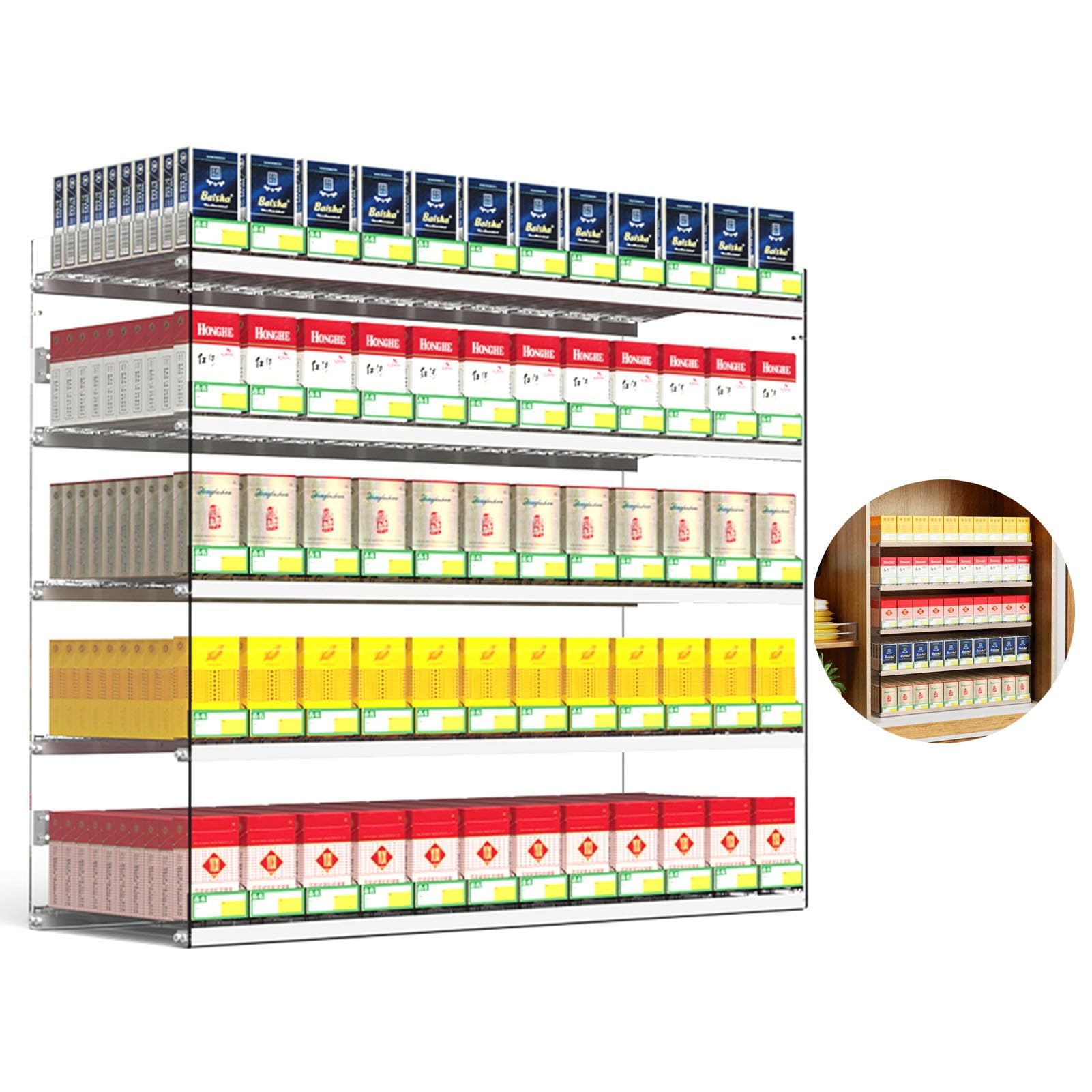 Generico Espositore per Sigarette a più Livelli per la Vendita al Dettaglio di Snack e Altri Prodotti, Adatto per Negozi al Dettaglio, espositore per Sigarette in acrili