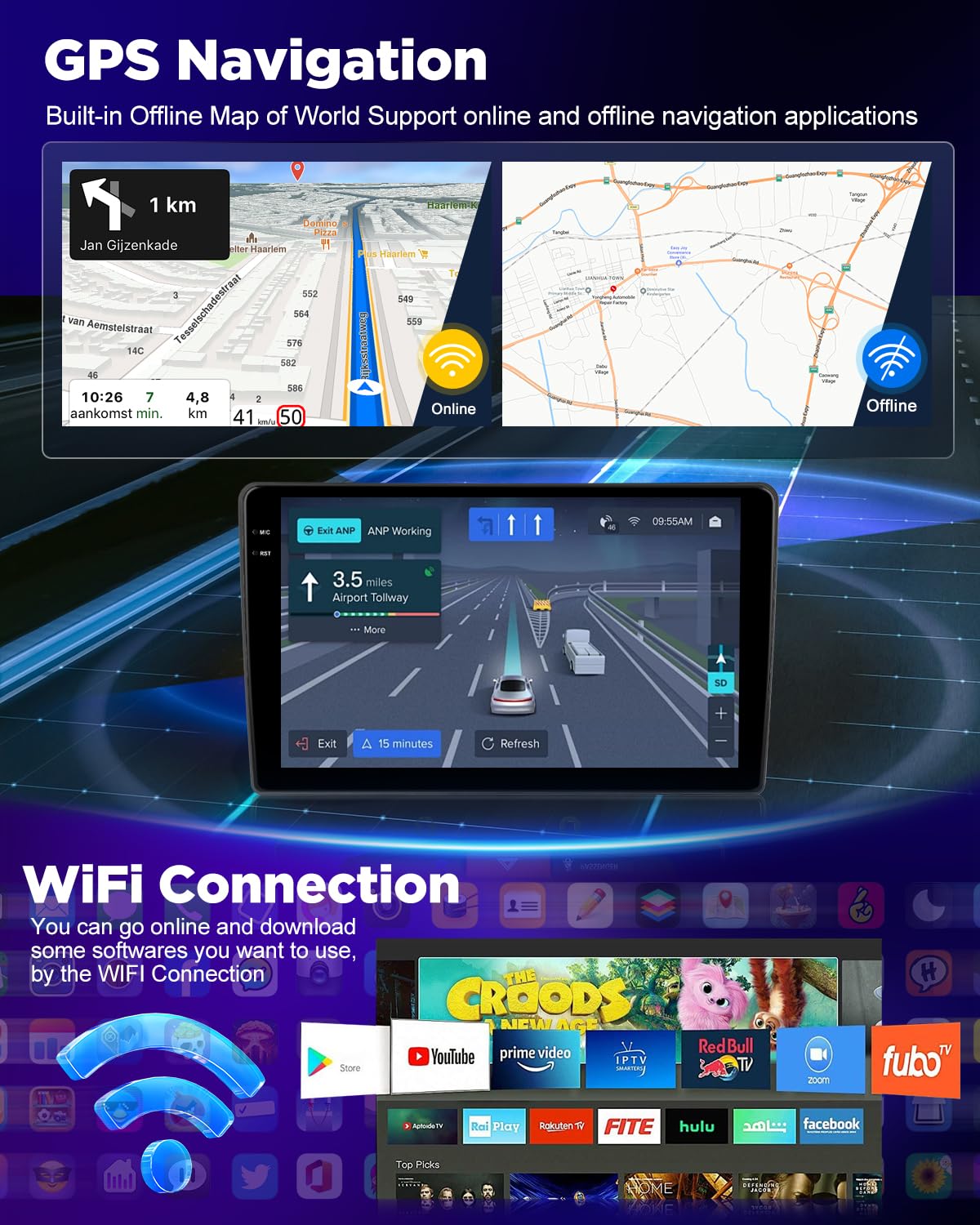 NHOPEEW 4+64G Autoradio per Volkswagen Touareg 2003-2010 con Wireless Carplay e Android Auto - Schermo incell da 9 pollici Supporto WiFi GPS Comandi al volante + Telecamera di retromarcia, Canbus