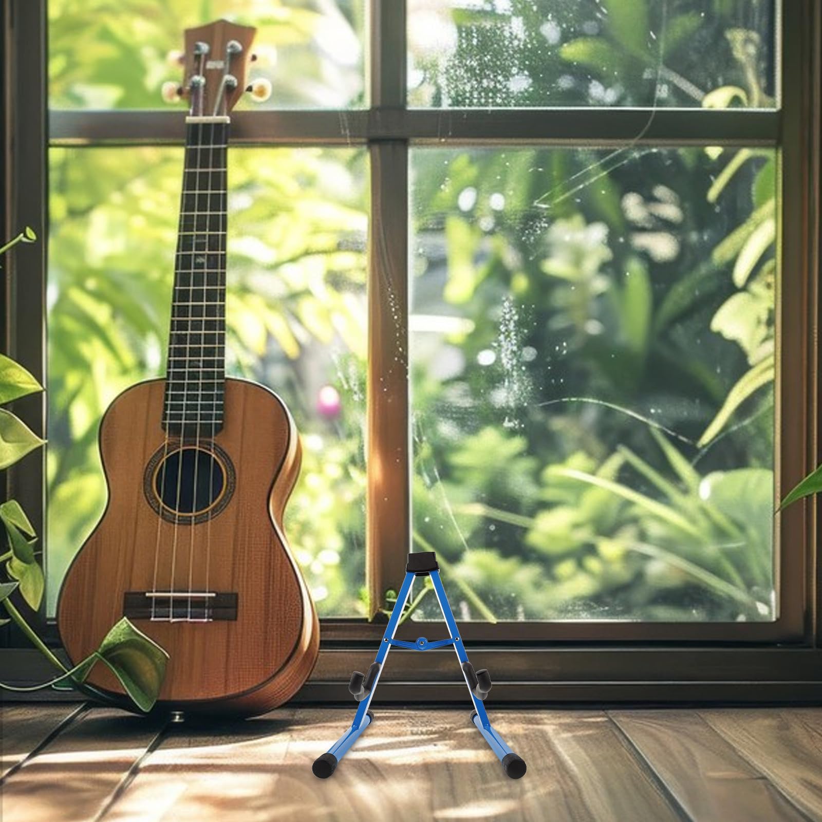 PRETYZOOM Supporto per Chitarra Singolo Pieghevole in Ferro Blu Resistente alla Deformazione Base in Gomma per Musicisti e Chitarre Acustiche e Bassi