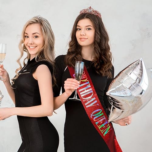 Miniatura 2 de Juego de tiara y tiara de cristal para mujer, diseño de "Birthday Queen", tiara y coronas para mujer, regalo de cumpleaños de COCIDE para niña, kit