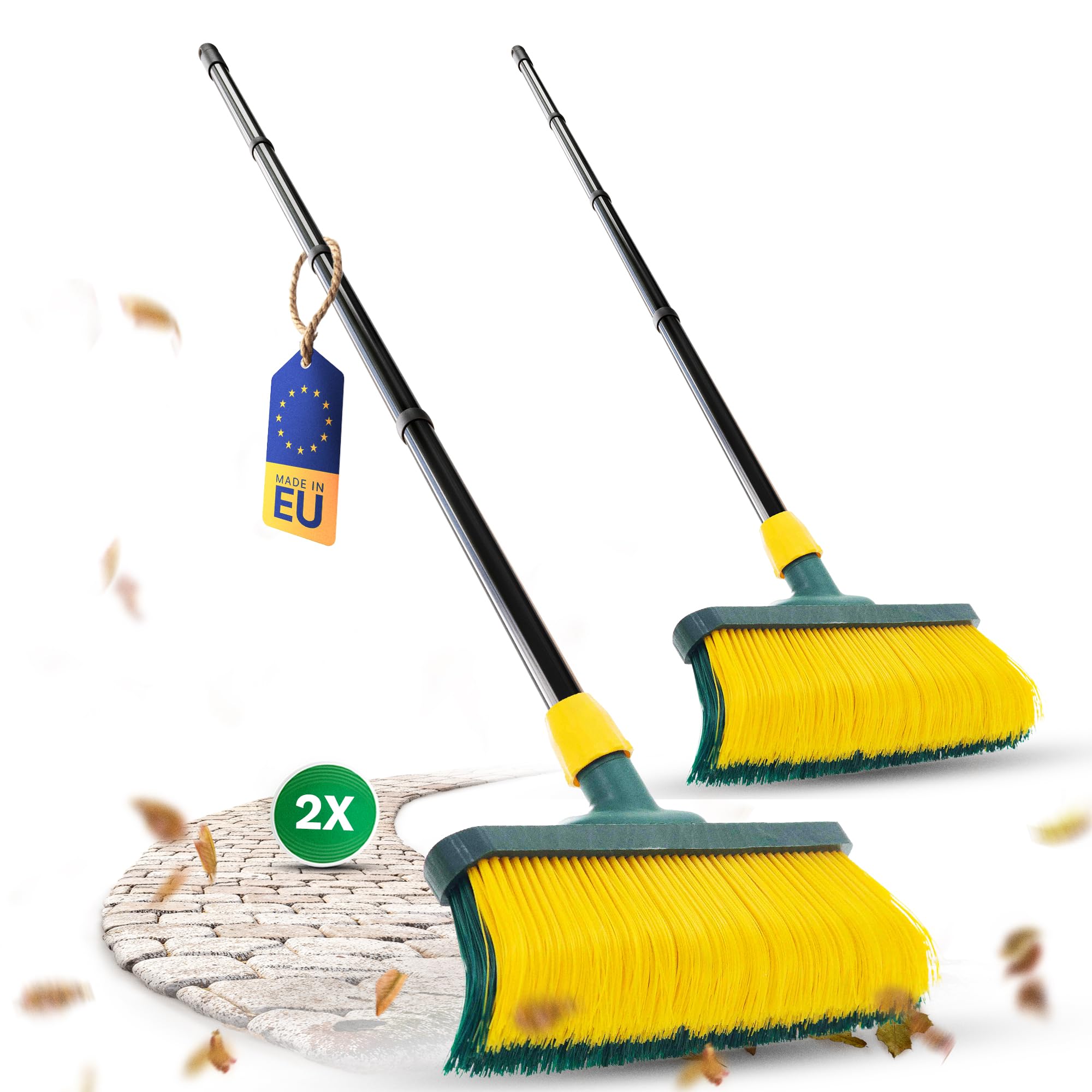 Novaliv 2X Premium Krallenbesen mit Stiel 40cm, Spezialbesen gebogenen Borsten - Ideal als Gartenbesen, Kratzbesen, Kunstrasen Besen, Optimal für Camping, Straßenbesen, Kehrbesen
