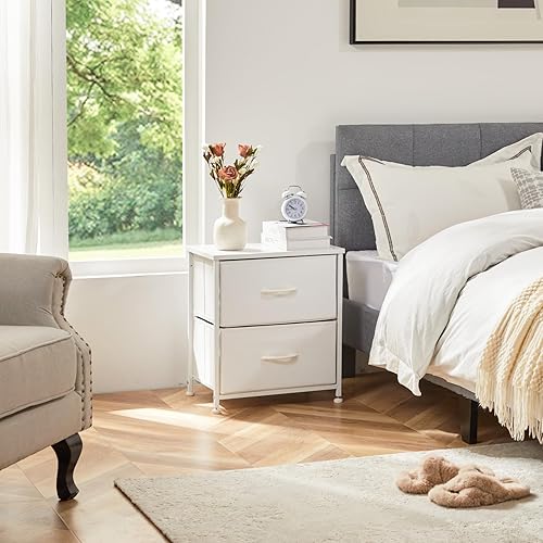 Miniatura 2 de Whitmor Mesita de noche con 2 cajones de tela, mesita de noche para dormitorio, mesa auxiliar para armario, dormitorio, pequeño organizador de