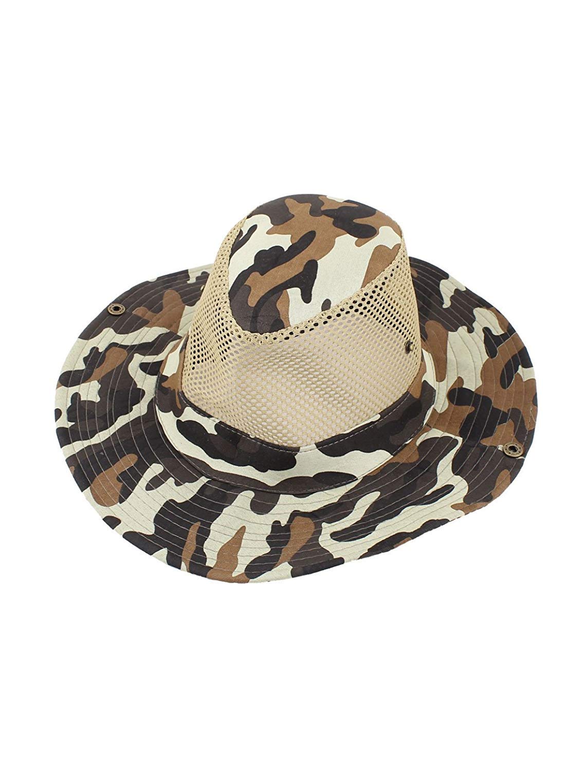 ELECTROPRIME Man Hunting Fishing Camouflage Pattern Meshy Chin Strap Wide Brim Hat