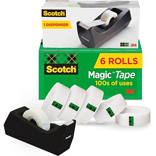 Scotch Magic Tape, Invisible, Holiday Supplies and Gift Wrap Tape, 6 Rolls with Dispenser, 3/4 x 1000 Inches