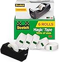 Scotch Magic Tape, Invisible, Holiday Supplies and Gift Wrap Tape, 6 Rolls with Dispenser, 3/4 x 1000 Inches