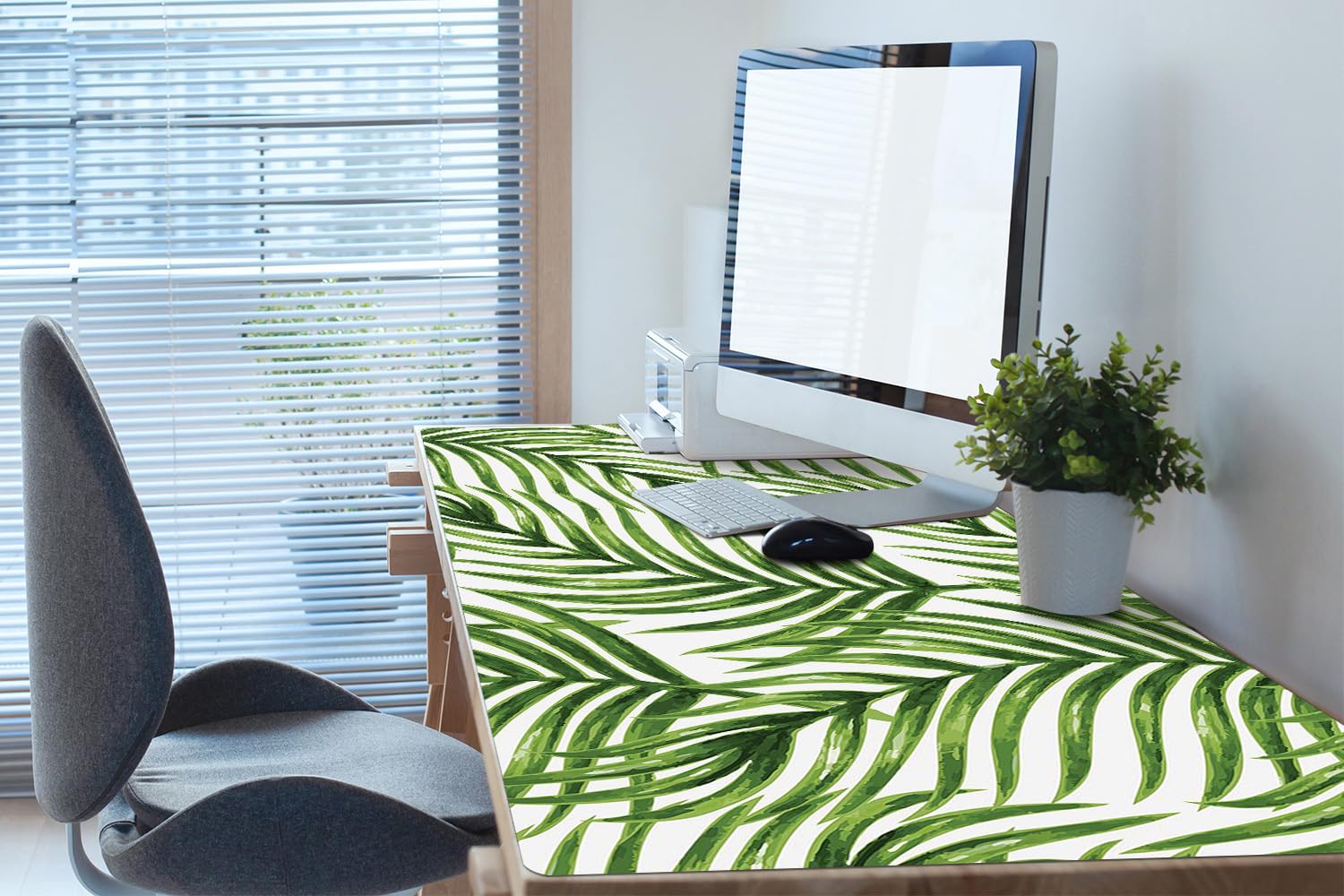 Sottomano da Scrivania 120x60 cm Protezione e Decorazione in Vinile PVC Antiscivolo Impermeabile Facile da Pulire Superficie Protettiva per Ufficio e Casa - Foglia di palma