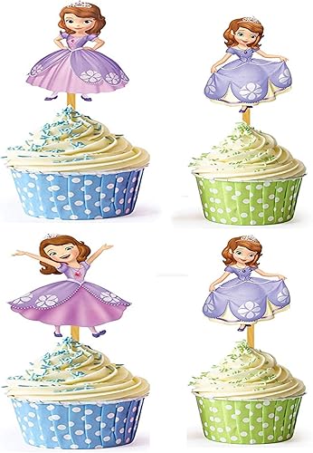 24 adornos para cupcakes de Sofía, decoración de pastel de fiesta de cumpleaños para baby shows..