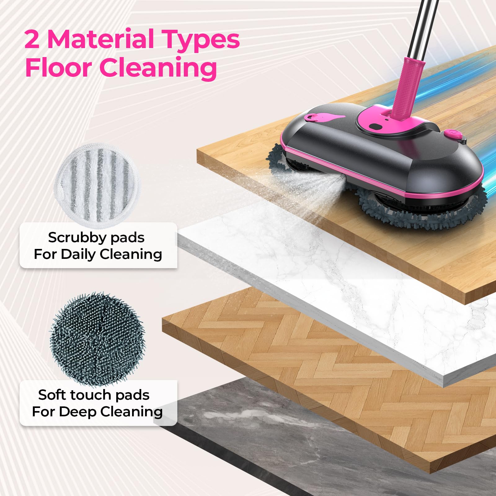 ScrubWiz Trapeador eléctrico inalámbrico, mopa giratoria eléctrica con spray de agua, potente limpiador de pisos, limpieza y cera súper silenciosa, blanco y negro