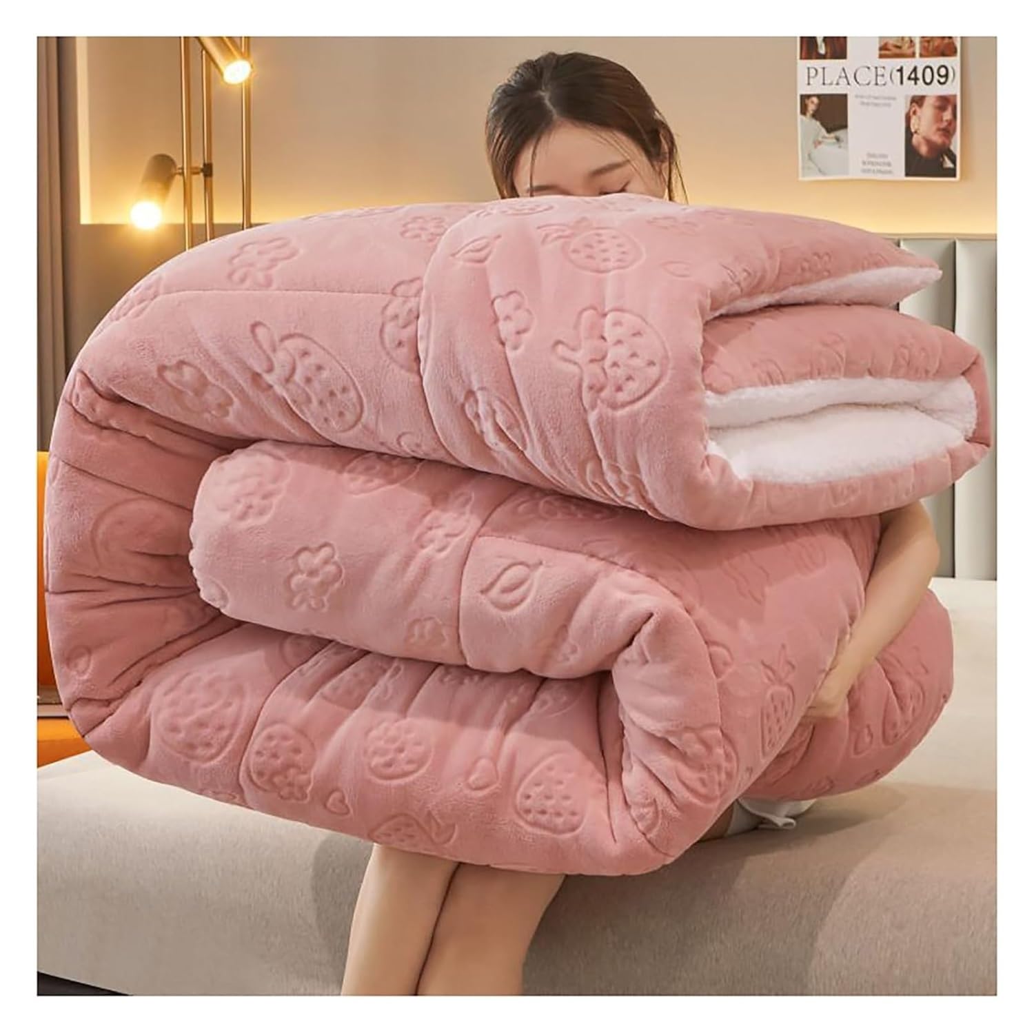 Thickened Double Comforter Winter Coverless Duvet | Soft Fluffy Lamb Fleece Quilt | Beige | Warm Gift Quilt | Double Sided | Soft and Comfortable