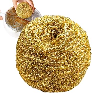 Copper Scrubber - Copper Scouring Pad | Coated Pan Scrubber | Scrubbing Scour Pad | Wire Scouring Ball Household Kitchen Cleaning Tools for Stove Top Oil Stain Barbecue Grill Baking Net