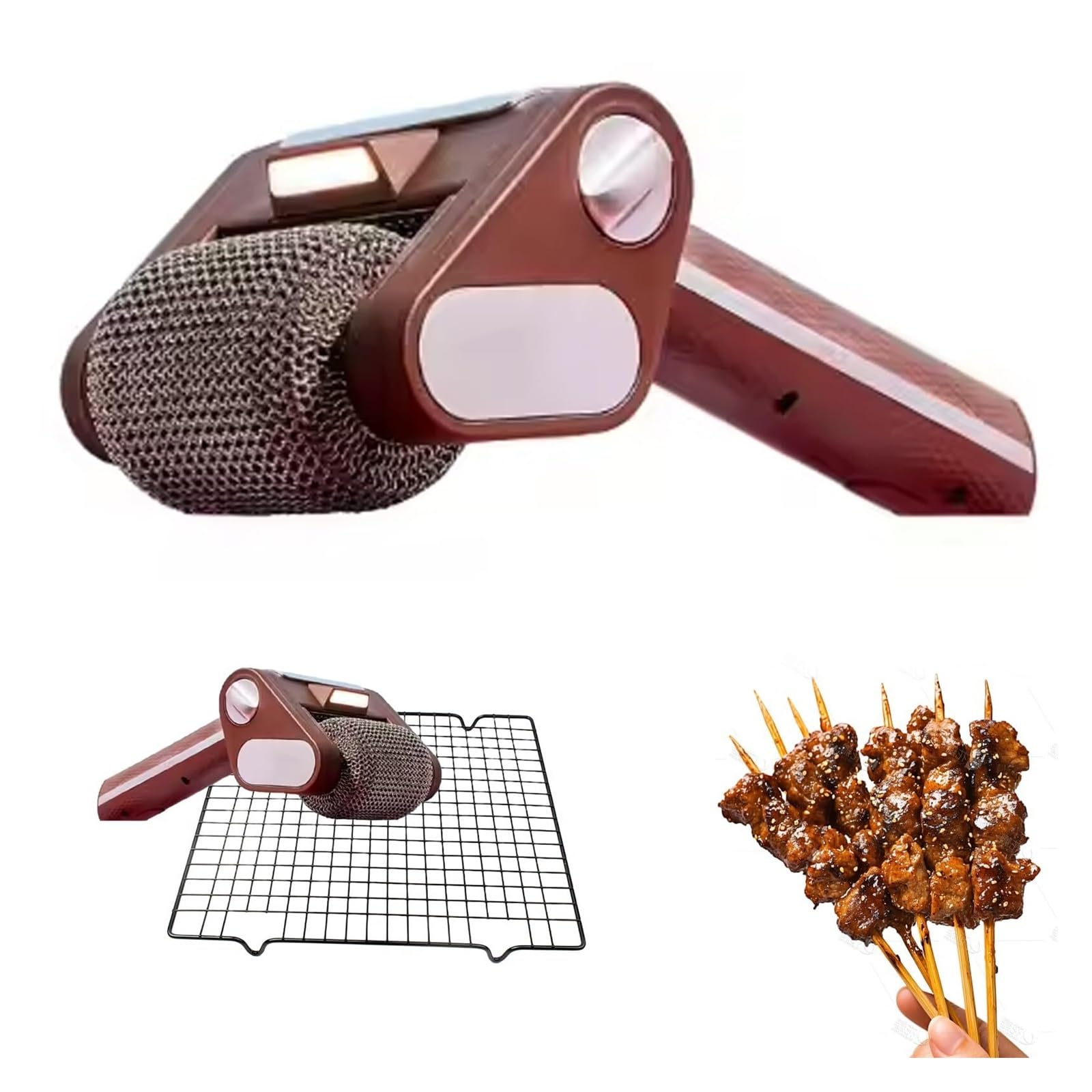 Spazzola elettrica senza fili con testa rotante e luce a LED, spazzola elettrica ricaricabile per la pulizia della griglia del barbecue all'aperto