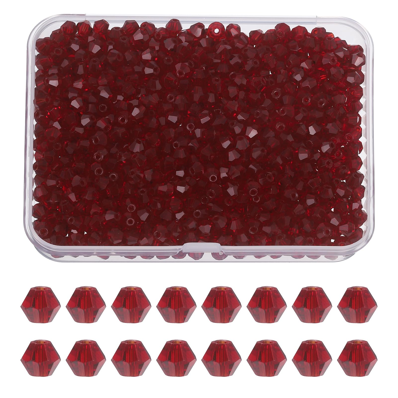 PATIKIL 1000pcs 4mm Bicone Glass Crystal Beads, Deep Red