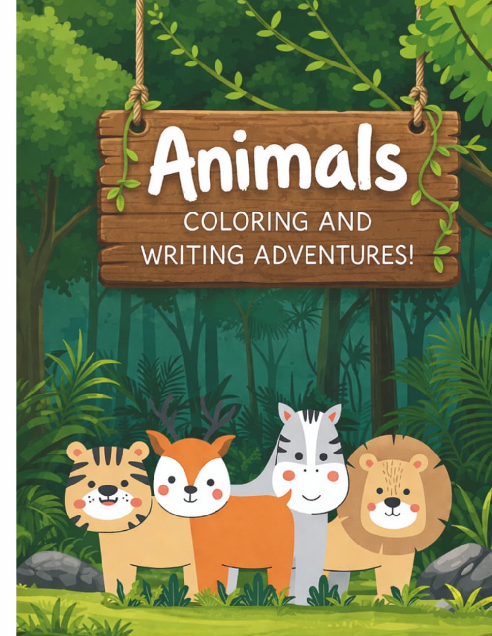 Animals Coloring and Writing Adventures!: Fun Activity Book for Kids Ages 4–8 | Coloring Pages, Story Prompts & Creative Learning
