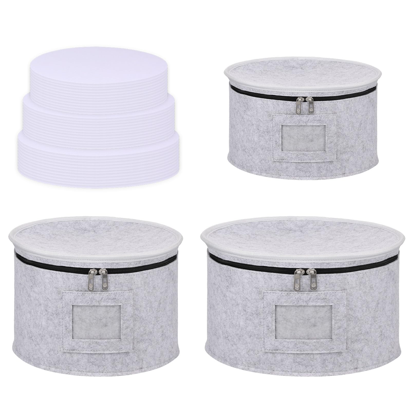 Bobash 3 Pcs China Storage Cases With 36 Round Dividers, Thick Felt China Storage Containers Stackable Dish Storage Containers For Dinnerware Storage And Transport