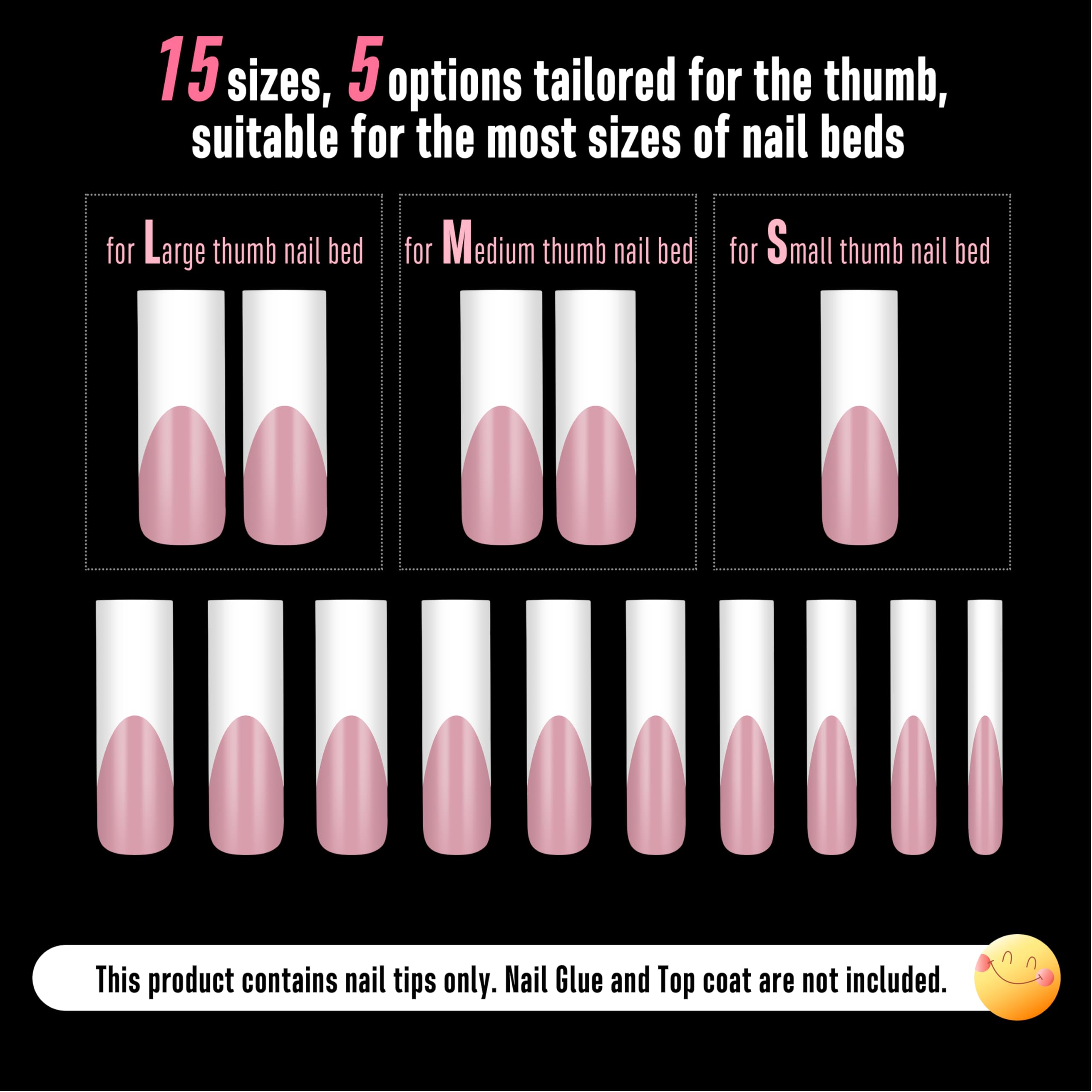 NOVO OVO Press on Nails XXL Square - 150 szt. miękkich żelowych tipsów do paznokci, wstępnie pokolorowane jagody różowe i białe francuskie, bardzo długie, 46 mm, prosty kształt, sztuczne paznokcie