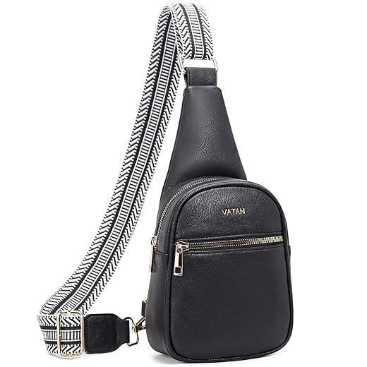 VATAN Small Sling Bag Women's Crossbody Fanny Packs Leather Crossbody Bags for Women (C-Black)
