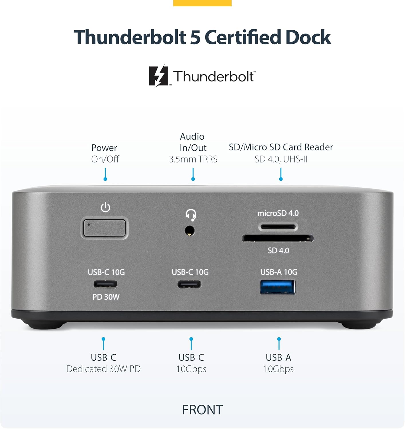 StarTech.com Thunderbolt 5 Docking Station, DP/HDMI, Triple Monitor Dock up to 4K 144Hz or Dual 8K 60Hz, 5X USB Ports, 140W Laptop Charging