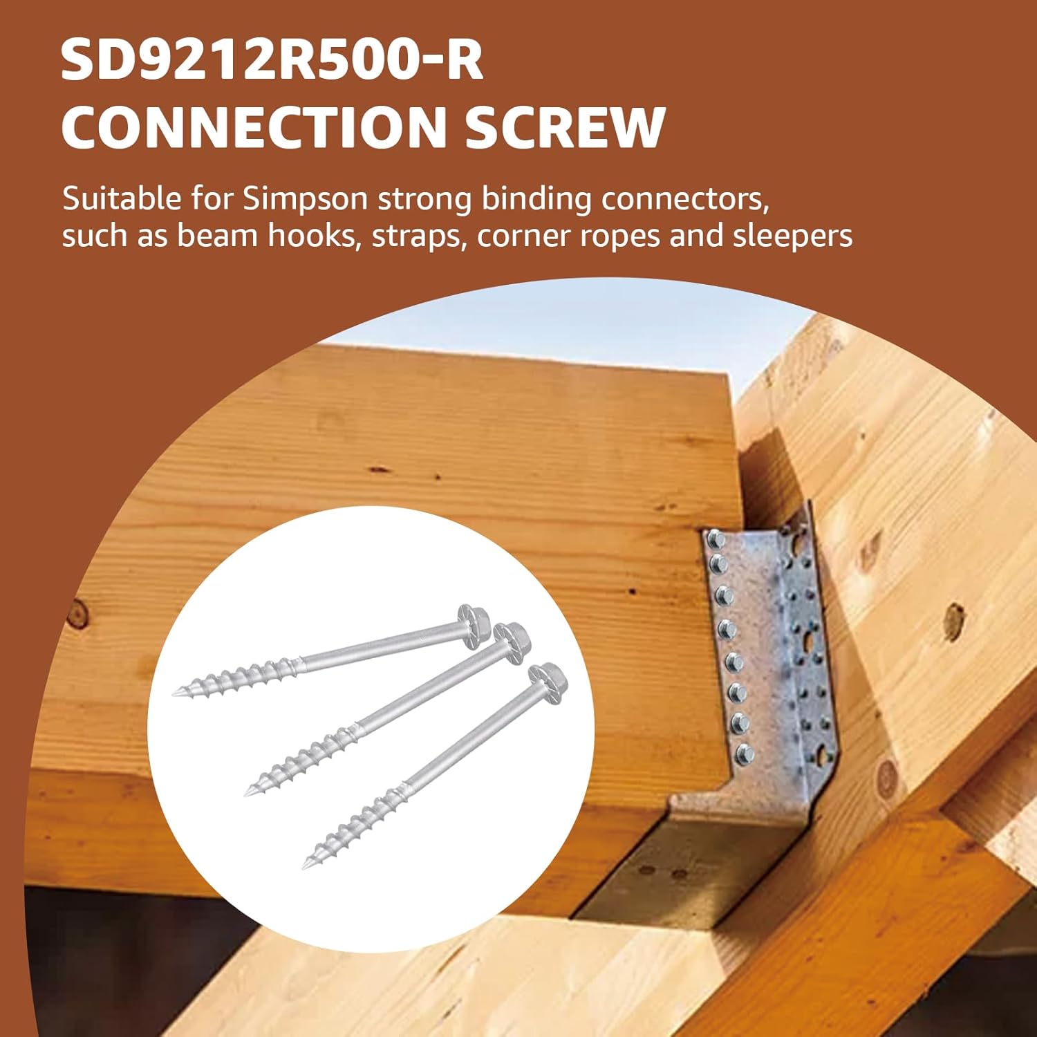 #9 x 2-1/2 Inch Structural Connector Screws – 1/4" Hex Head Wood Screws, Heavy-Duty Fasteners for Joist Hangers & Framing, Hex Bit Included, 500 Count
