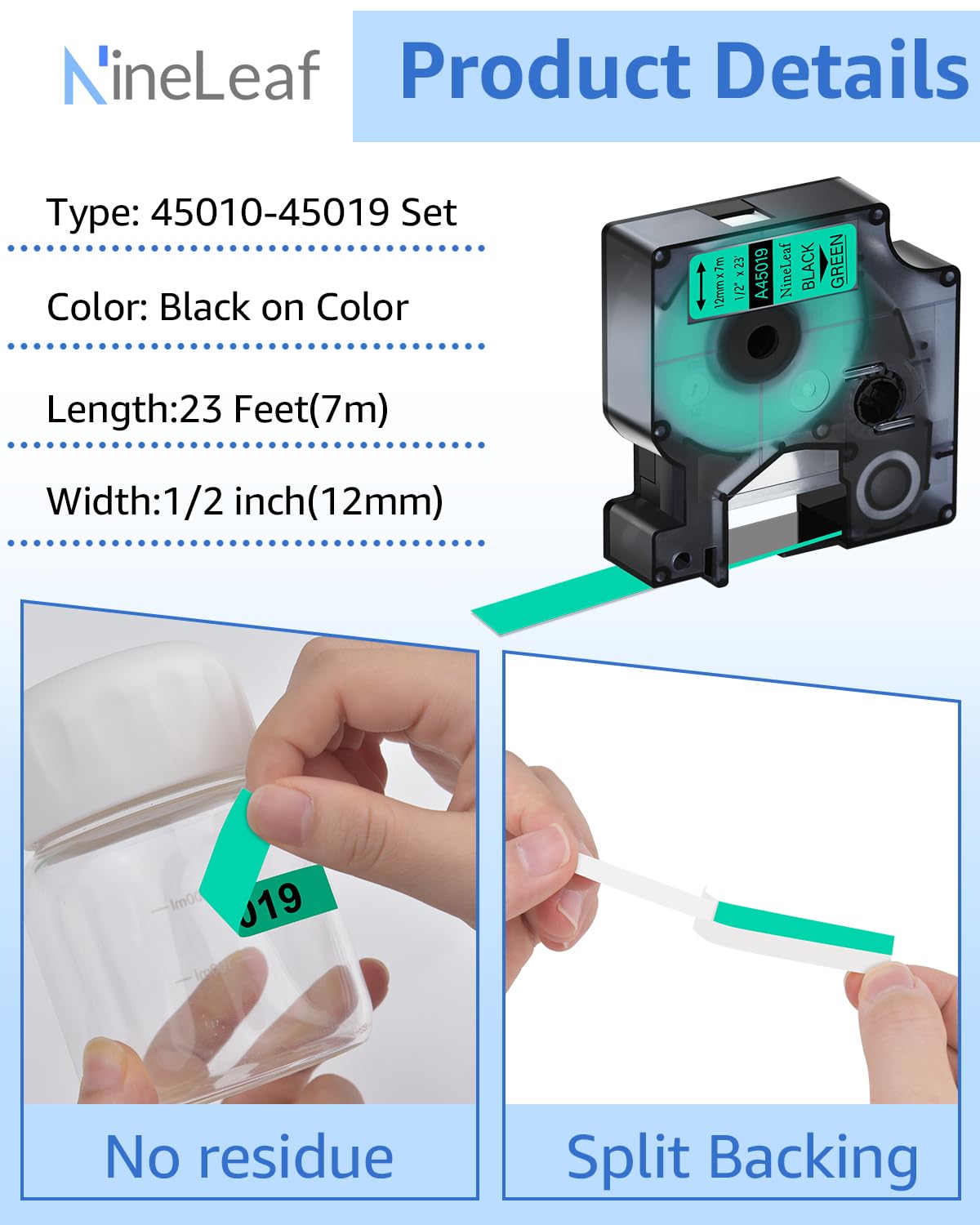 Nineleaf 5 x Compatible with D1 Label Tape 45013 45016 45017 45018 45019 Label Tape for LabelManager 100 160 210D 360D 420P 450D PnP LW 450 Duo - Image 2
