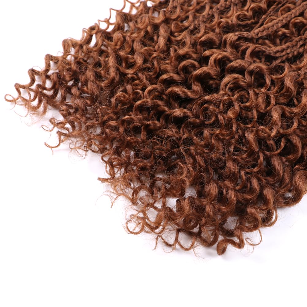 22 Inch Ombre Boho Box Braids Pre Looped Goddess Crochet Braids with Curly Ends 3 Packs Bohemian Braiding Hair Extensions for Women (Black-Brown) - Image 4