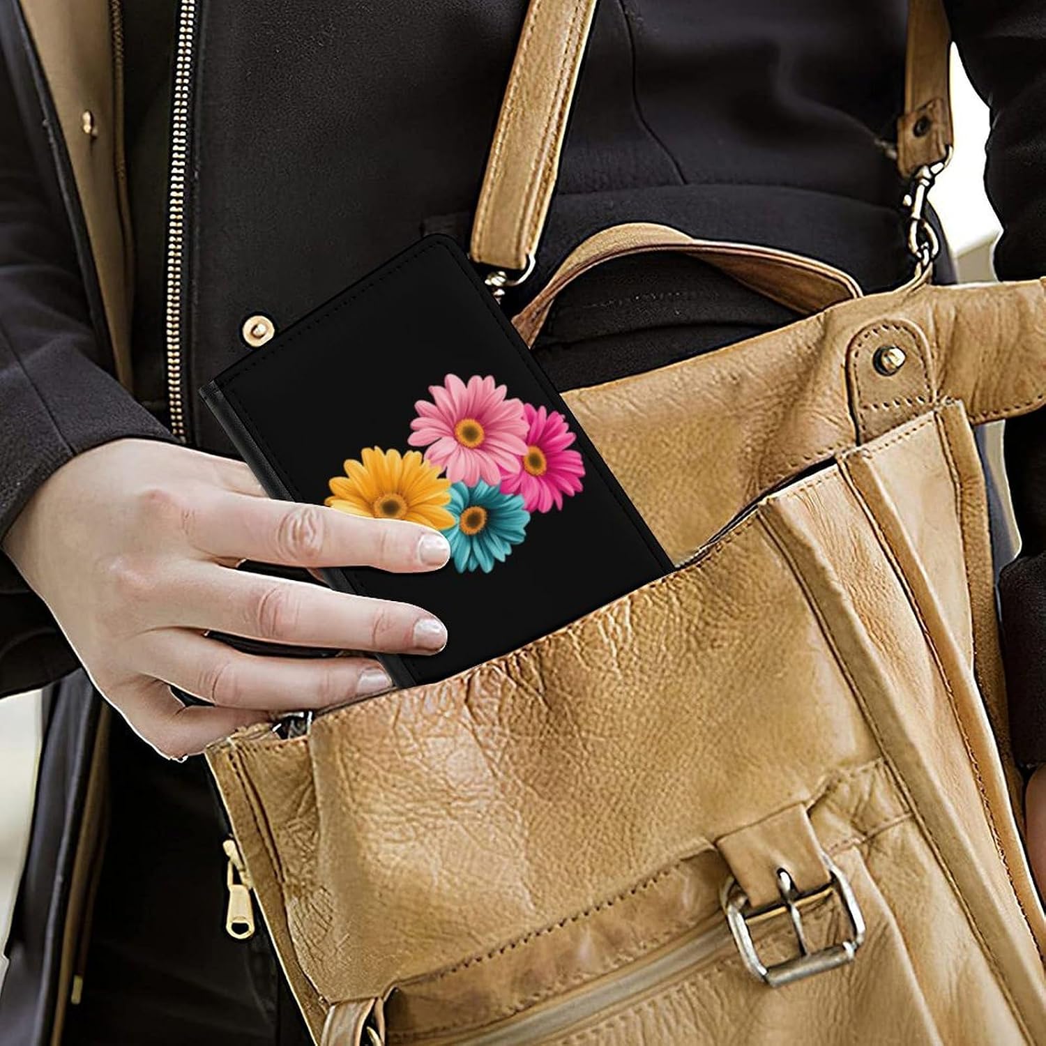 Daisy Flower Passport Holder, Travel Wallet PU Bifold Passport Cover Case with Card Slots