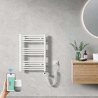 Heilmetz Handtuchheizkörper Elektrisch 700 x 500 mm, Smart WiFi Thermostat Elektrischer Badheizkörper, steuerbar per Tuya App und Sprachassistenten (Alexa/Google Home), Handtuchwärmer Weiß 300W