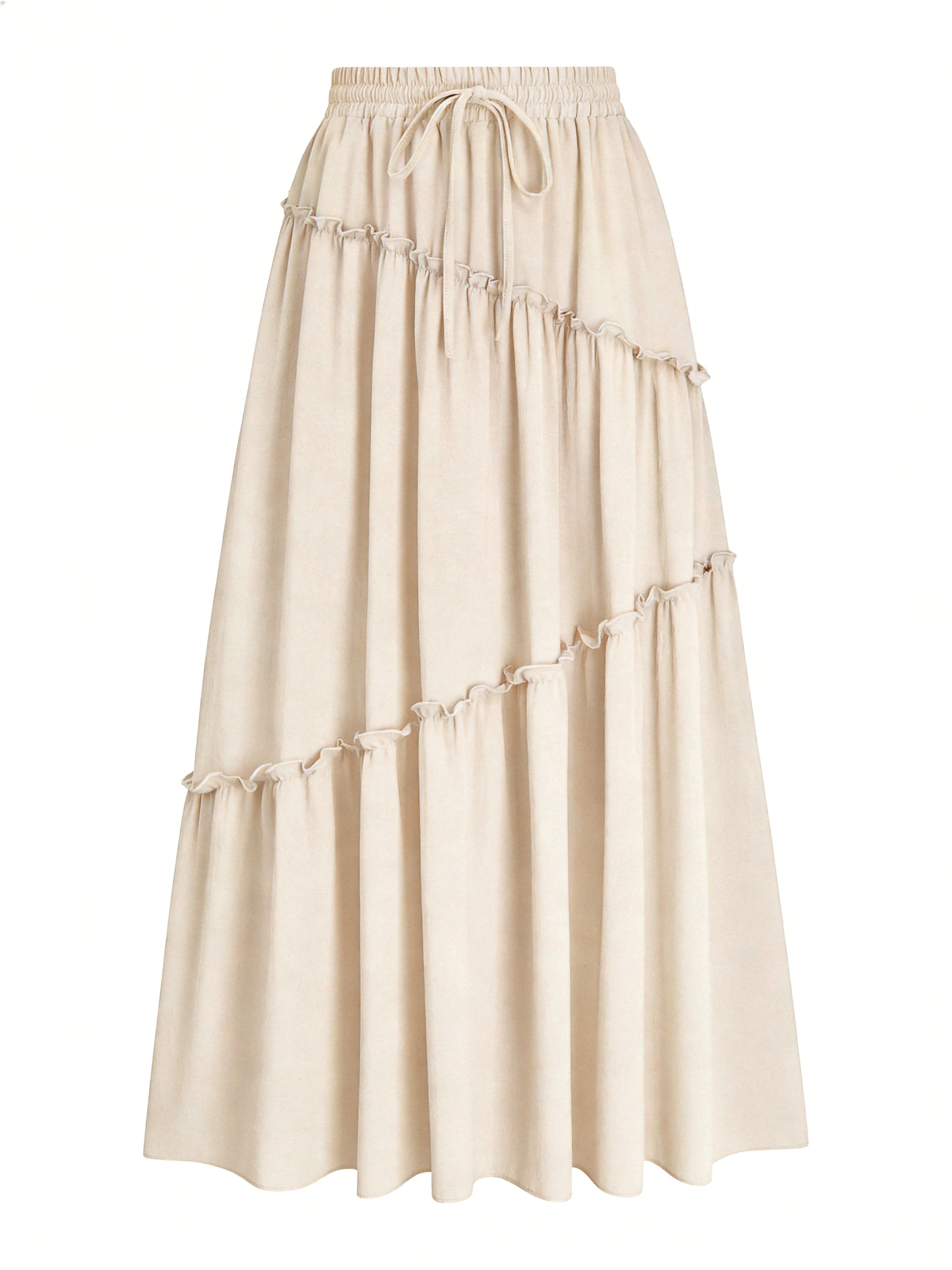 Gracyoga Womens Summer Casual Maxi Skirts Smocked Layered Tiered High Waisted A Line Flowy Long Elegant Skirt with