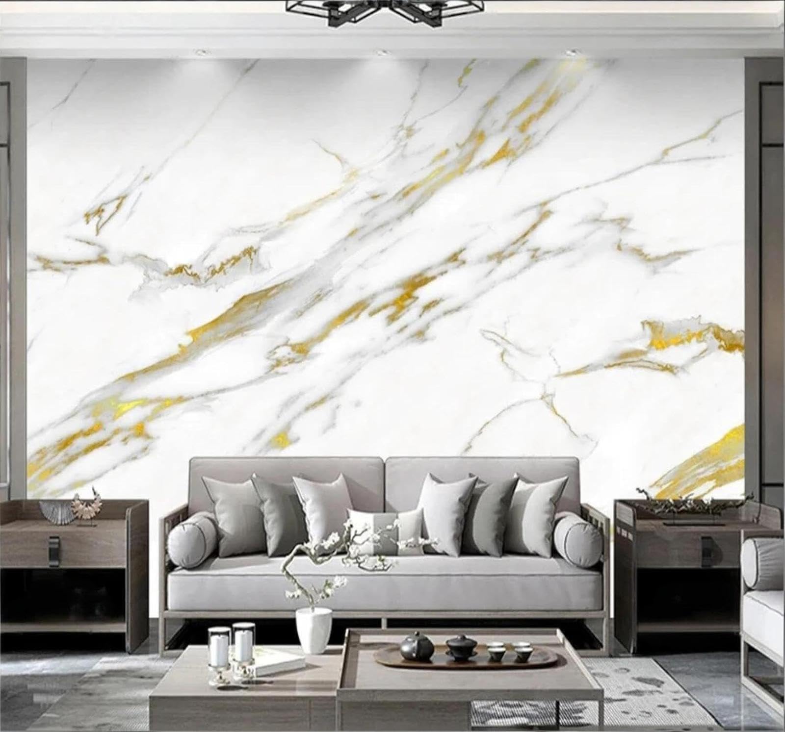 XLMING Luxury Minimalist Gold Patterned Marble Effect 3D Wallpaper Silky Texture Home Study Office Grey Dining Room Sofa Bedroom Living Room TV Backdrop-400cm×280cm