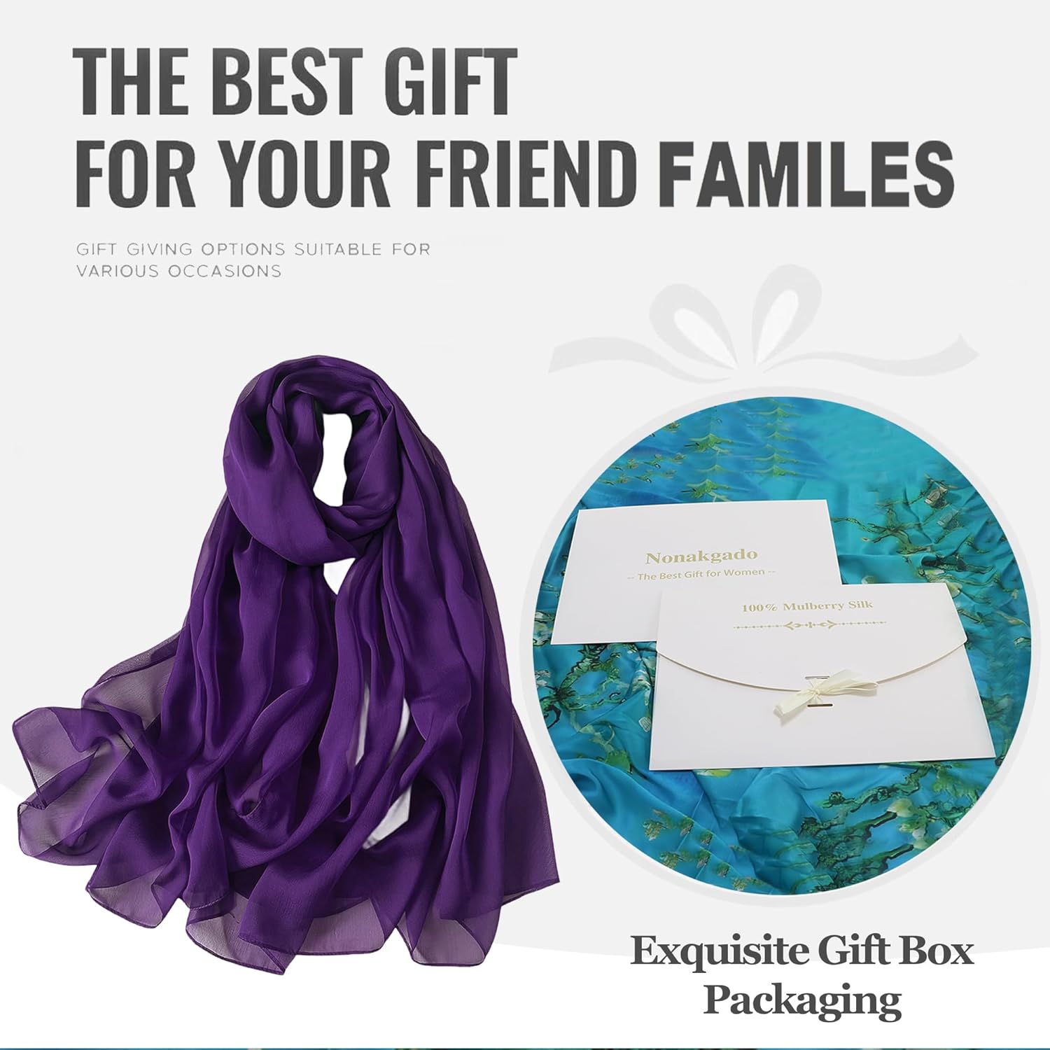 100% Mulberry Silk Scarf-Long Large Silk Neck Scarf Hijab Shawl for Women Travel Wrap - Image 6