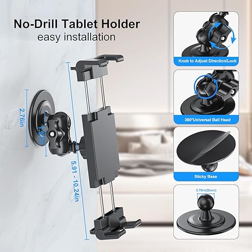 Miniatura 3 de PLDHPRO Soporte de pared para tableta, soporte montado en el teléfono con base súper adhesiva para cocina, baño, ventana, espejo, azulejos, vidrio,