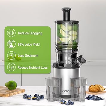 Cold Press Juicer 6.5 Extra Large Feed Chute Fit Hands-Free Electric Masticating Juicer Machine, 350W Slow Masticating Juicer Machine for Whole Fruit and Vegetables Easy Cleanup & Assembly